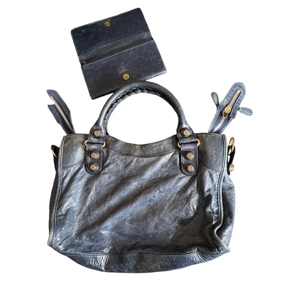 BALENCIAGA Moto Le City Giant Blue 
Lambskin Leather Handbag &  Wallet - Picture 15 of 17